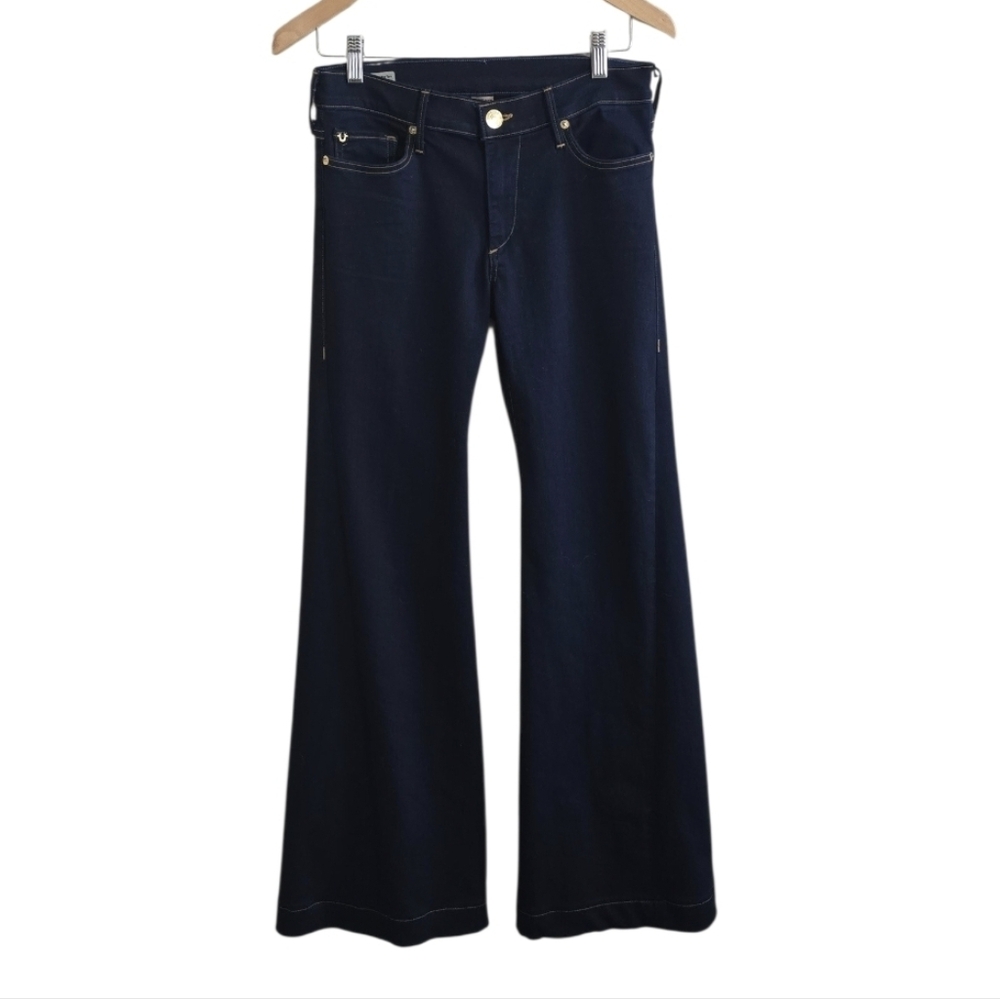 True Religion Jessie Mid-Rise Flare Jeans In Dark Wash. Size 27